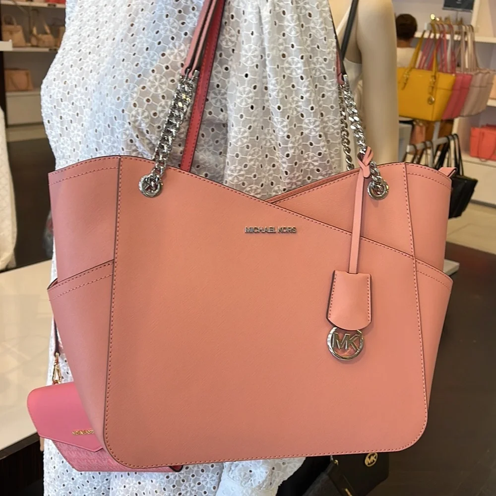 MICHAEL KORS Jet Set Large X Chain Saffiano Leather Shoulder Tote PRIMROSE NWT